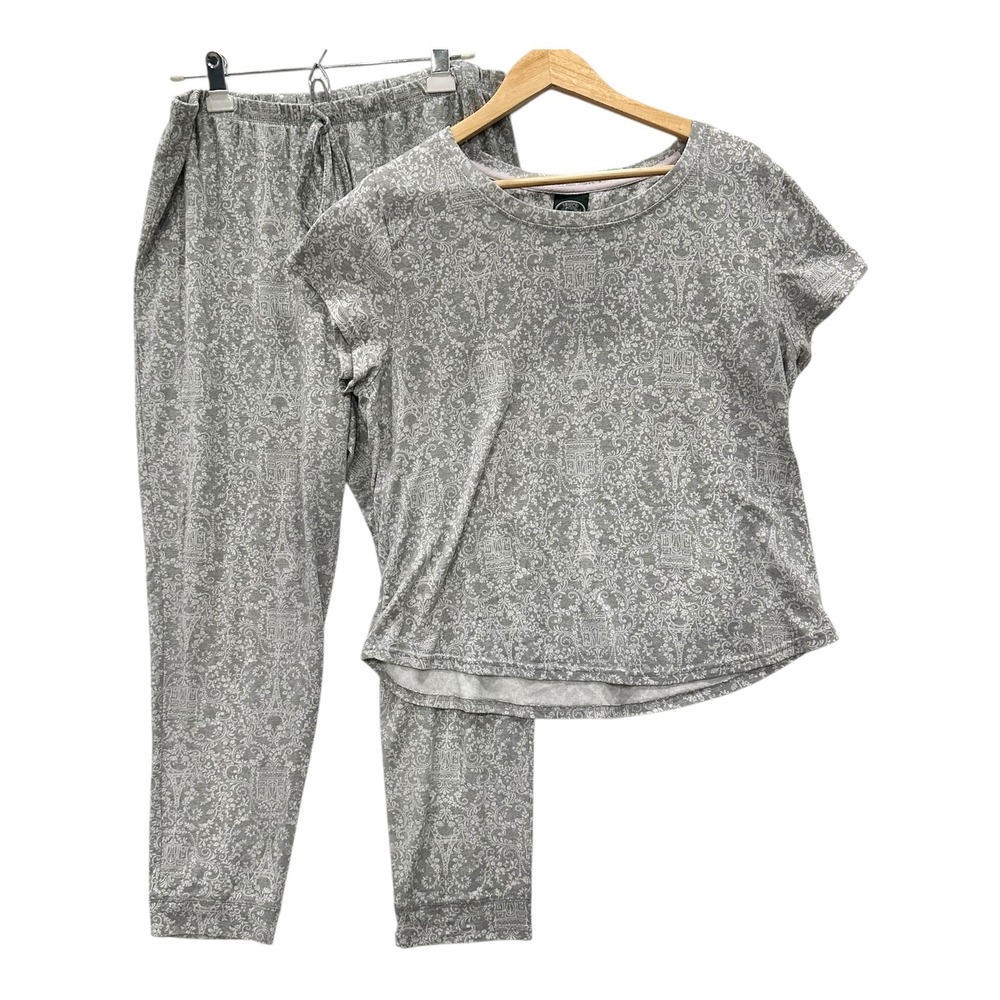 Laura Ashley Pajama Set Women's XL Gray Paris Print Top Lounge Pants Sleepwear